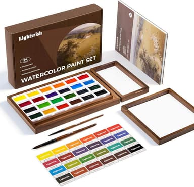 24 Colors Semi-Moist Watercolor Paint Box Set with Cotton Paper & Brushes