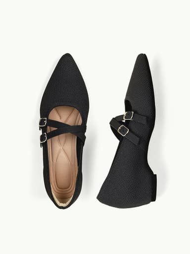 Pointed-toe Double Strap Wedge Mary Jane Heels