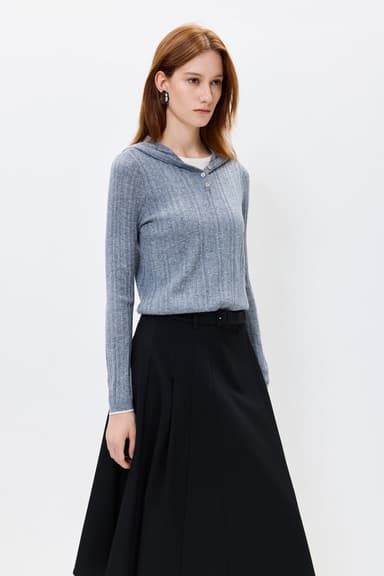 LILY Wool-Blend Hooded Half-Zip Sweater