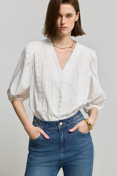 LILY French Lace Trim Pullover Blouse