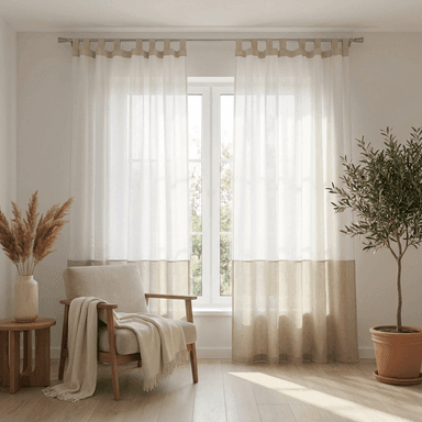 Linen Curtain with Tab Tops | Natural Light & White