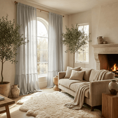 Ruffled Linen Curtain Panel in Light Grey | Rod Pocket Window Drapes