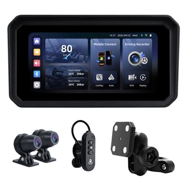 Linkifun™ MT9C-DVR 6" Motorcycle Navigation Screen with Wireless CarPlay & Android Auto, Dual 1080P DVR, TPMS, IP67 Waterproof
