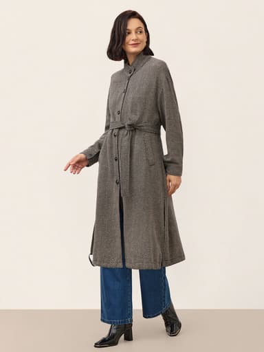 Linen Yarn Dyed Check Belted Long Coat BELLADONNA