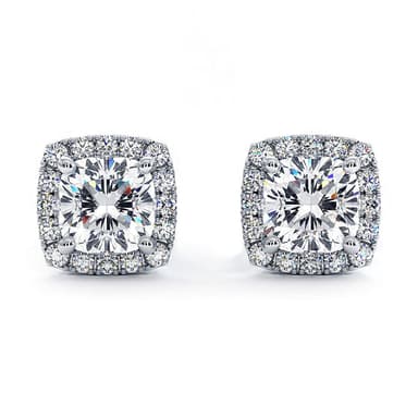 1.50ctw Cushion Cut Pave Halo Diamond Studs Earrings 14k White Gold