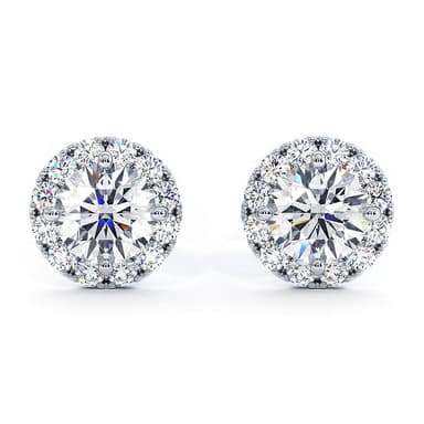 1.20ctw Round Brilliant Pave Halo Diamond Studs Earrings 14k White Gold