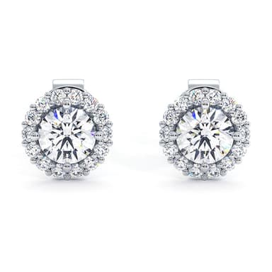 1.00ctw Round Brilliant Prong Halo Diamond Studs Earrings 14k White Gold