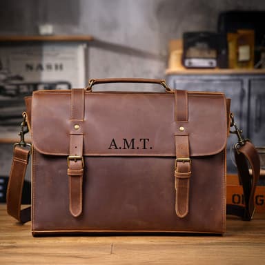 Customized Leather Briefcase, Anniversary Gift for Him, Handmade Leather Laptop Briefcase, Personalized Leather Messenger Bag
