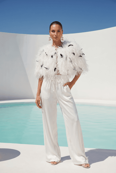 The Obsession Feather Cape in White/Black