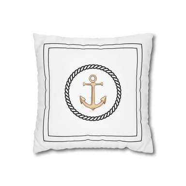 Gold Anchor Nautical Pillow Cover – Square Canvas Cushion Case