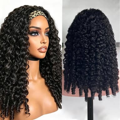 Beginner Friendly Burmese Curly Headband Wig Human Hair  Wear and Go Glueless Wigs 250% Density
