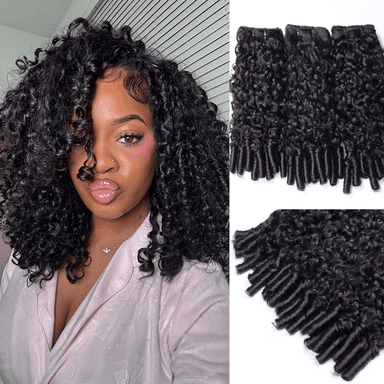 (H1)Burmese Curly Human Hair Bundles Weft Quick Weave Extensions for Women Natural Black No Tangle