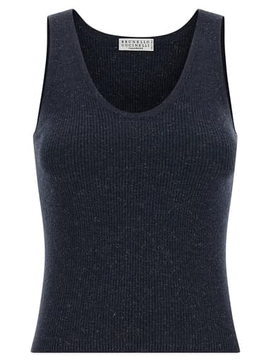 Brunello Cucinelli Blue Cashmere Sleeveles Women's T-Shirt