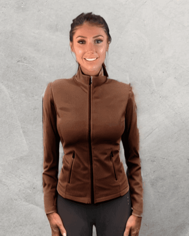 LUXEIT DIAMOND™ GANACHE BROWN SLIM-FIT HIGH NECK TRAINING JACKET