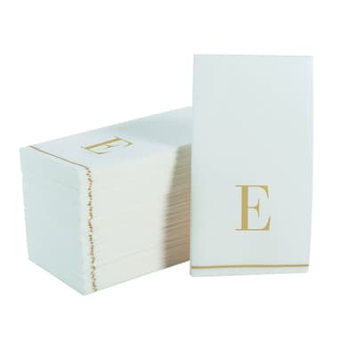 Letter E White and Gold Monogram Paper Disposable Dinner Napkins | 14 Napkins