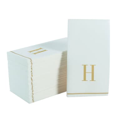 Letter H White and Gold Monogram Paper Disposable Dinner Napkins | 14 Napkins