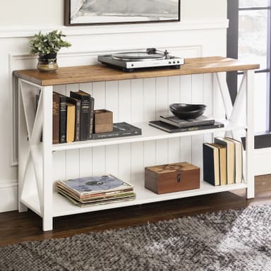 Walker Edison Modern Farmhouse Solid Wood Storage Console Table, White/Reclaimed Barnwood