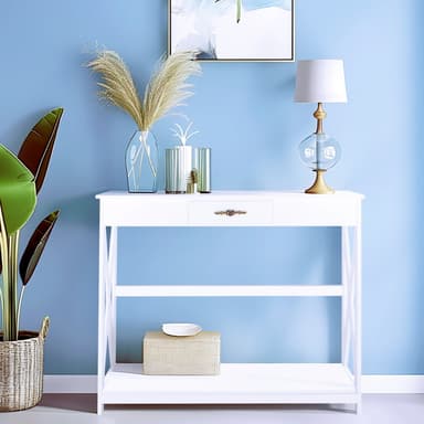 Ktaxon Console Table Sofa Table with Drawer and Shelf Slim Entryway Table with Storage for Hallway, Living Room, Foyer, White
