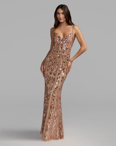 Nude Embellished Strapless Sweetheart Gown