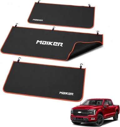 MAIKER Fender Covers for Mechanics with 7 Metal Hooks -X Large Extra Thick For Pickup Trucks, Off-Road & Full-Size SUVs,3 Pcs PU Leather Protective Mat with 28 