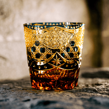 Edo Kiriko Yoru no Tobari Cut Crystal Whisky Glass With Wooden Box