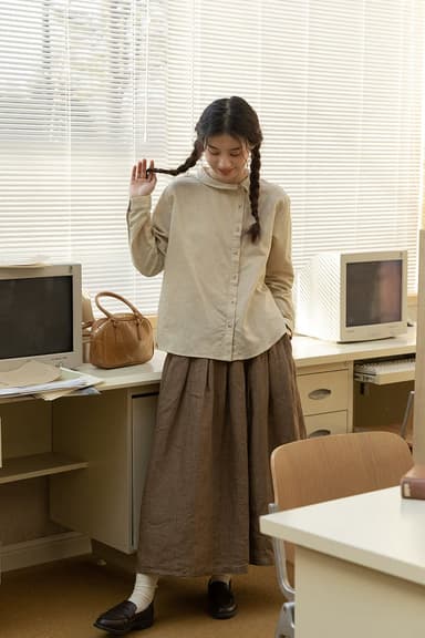 Asymmetrical Round Collar Blouse (Beige)