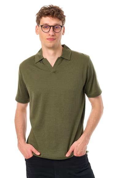 Men's Merino Polo 180 Dark Olive | Open Collar