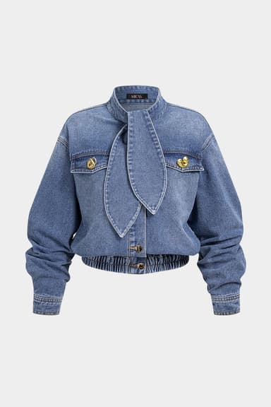 Denim Metallic Button Tie-Up Jacket