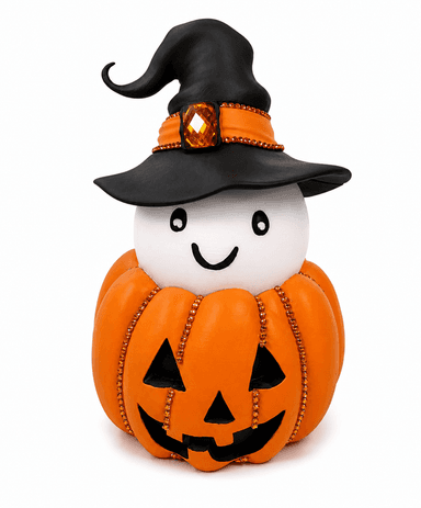 Peek-a-Boo Pumpkin Ghost Stack Tabletop Decor, 10" Halloween Ghost Pumpkin Decor, 3D Printed Shelf & Mantel Decoration, Original Design by Terri Marshall