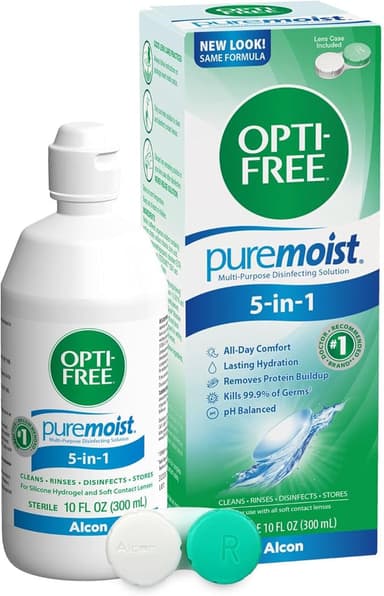 Opti-Free Puremoist Multi-Purpose Contact Lens Cleaning and Disinfecting Solution with Lens Case, 10 FL Oz