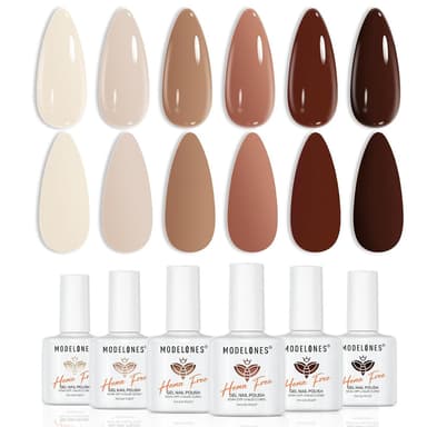 modelones Nude Brown Gel Nail Polish Set, Beige Chocolate Carame, Hema-Free