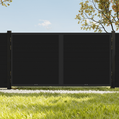 Mondaria 12 ft Double Swing Auto Gate — Straight-Arm Operators (Aluminum)