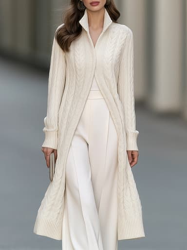 Cable Knit Shawl Collar Long Cardigan Coat