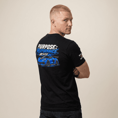 Zr1 Performance Sports Tee — "Purpose: Performance" Blue Supercar Graphic