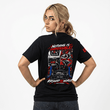 Nothing Is Impossible Graphic Tee — Car Engine Motorsports Back Print