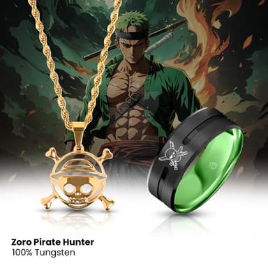 Straw Hat Pirates Pendant + Zoro Pirate Hunter Ring