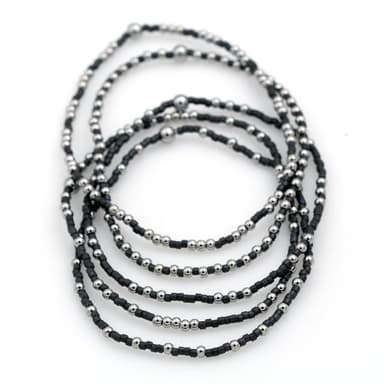 CHARCOAL Stackable Beaded Stretch Bracelet(s) | Stainless Steel and Seed Beads