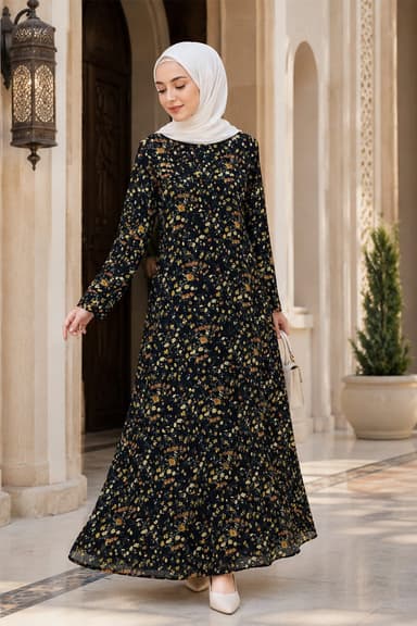 Printed Foil Georgette Dual Layer Abaya AYG-105