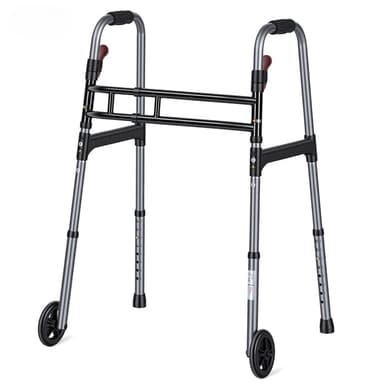 Naipo Compact Folding Walker for Seniors,3-in-1 Lightweight Sturdy Double-bar Crossbar Walker with Wheels for Adults, Adjustable Height & Width, Supports 300 lb