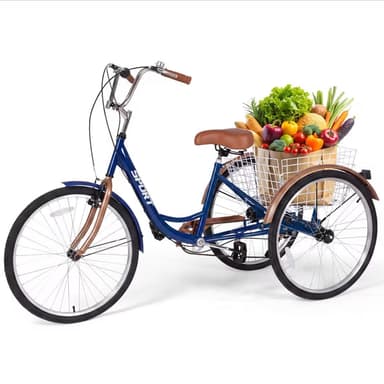 Naipo Adult Tricycle 7 Speed Trikes 3 Wheel 26'' Bikes for Adults, Trike for Women Men, Rear Removable Wheeled Baskets - Seniors & Commuters, 350 lb - Blue Brow