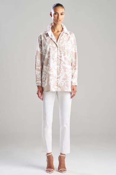 Arabesque Printed Cotton Taffeta Oversized Shirt