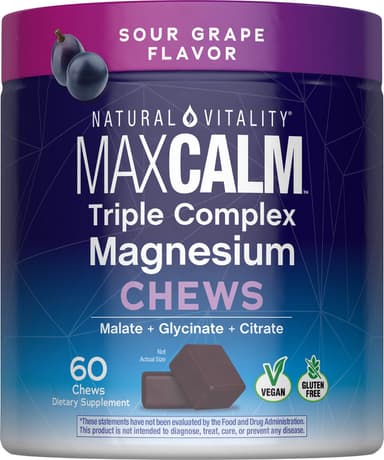 MAXCALM Triple Complex Magnesium Chews Sour Grape Flavor, 60 Soft Chews