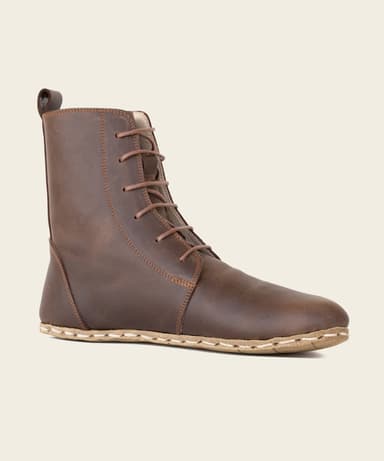 Barefoot Leather Lace-up Brown Boots for Men - No Zipper!