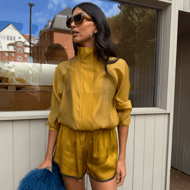 Olive Organza Funnel Neck Jacket