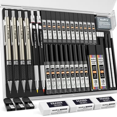 Nicpro Art Mechanical Pencil Set, 2PCS 2mm Lead Holder & 4PCS Metal Drafting Pencil 0.3mm, 0.5 mm, 0.7 mm