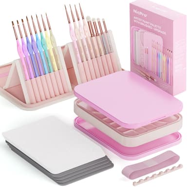 Nicpro Aesthetic Miniature Painting Kit, Stay Wet Palette & 16PCS Detail Paint Brushes Drybrush with Bag, Pallet Paper, Sponges, Mixing Paints Saver Palette for
