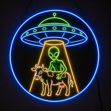Led Cow Abduction Alien Neon Sign – Funny UFO LED Neon Wall Decor