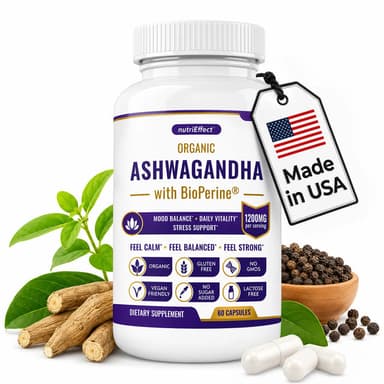 nutriEffect® Organic Ashwagandha 1200 mg with BioPerine® – Stress, Mood & Daily Vitality Support – 60 capsules