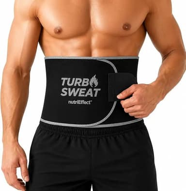 nutriEffect® TurboSweat Waist Trimmer – Sweat Boosting Waist Belt with Free Mesh Wash Bag | Latex-Free Neoprene