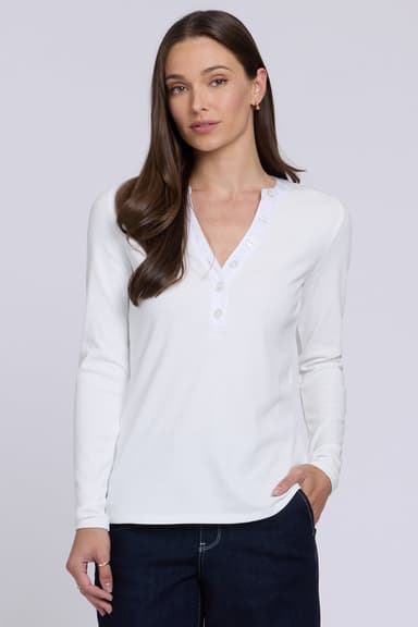 Emery Ribbed Henley - Optic White